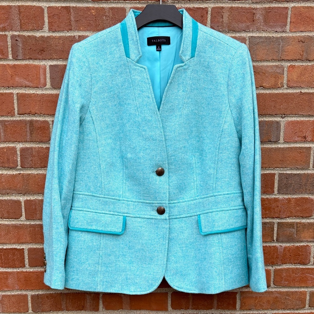 EUC Sz 12 Talbots Aqua Blue Women's wool Blazer